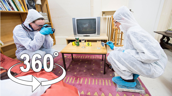 Be a forensic scientist through a crime scene in 360°